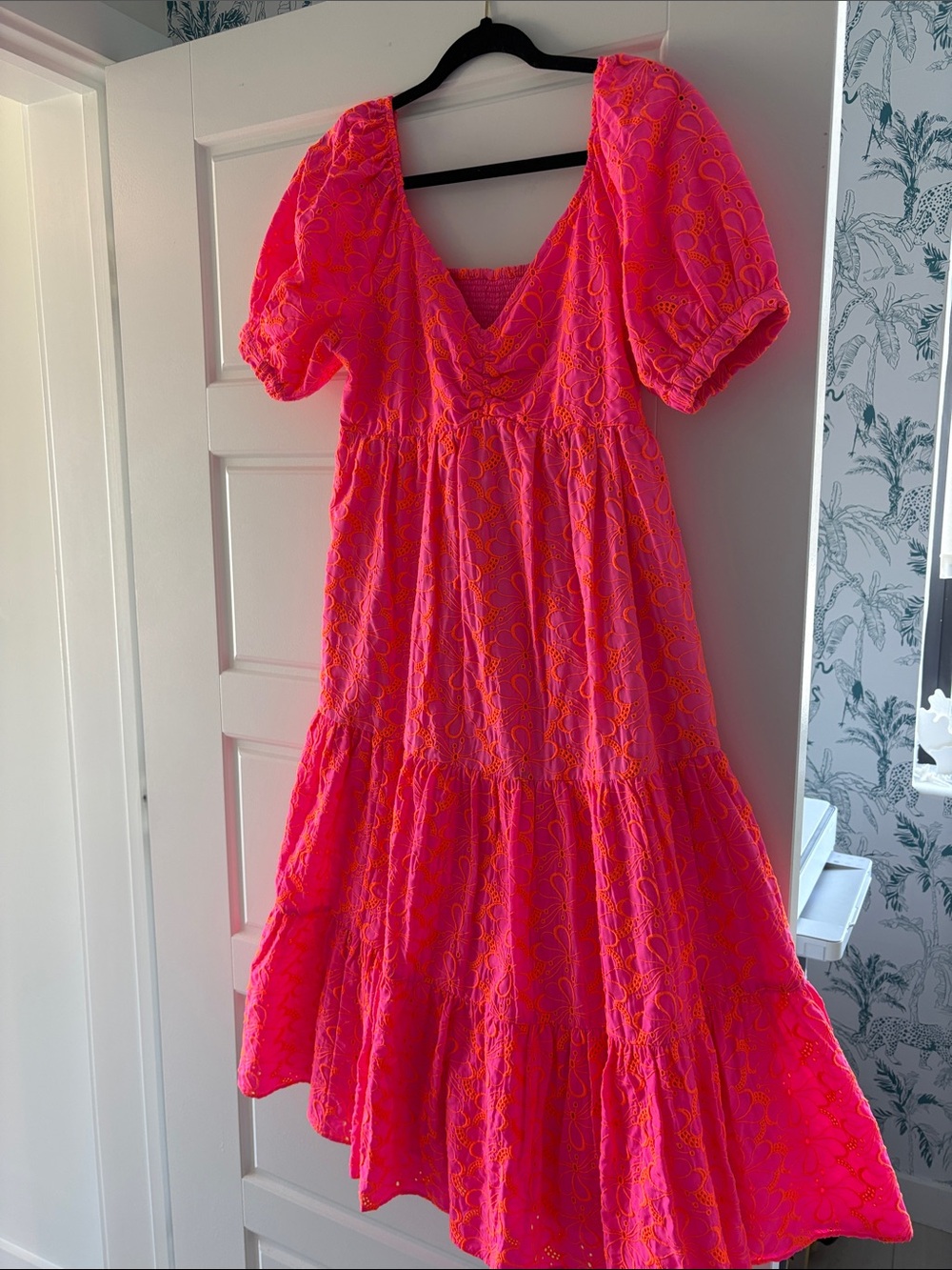 Lilly Pulitzer Hot Pink & Orange Eyelet Tiered Maxi Dress